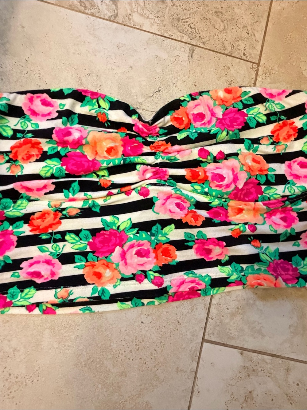 Victoria's Secret Y2K Bandeau Strapless Floral Dress - Neon Pink, Coral & Black